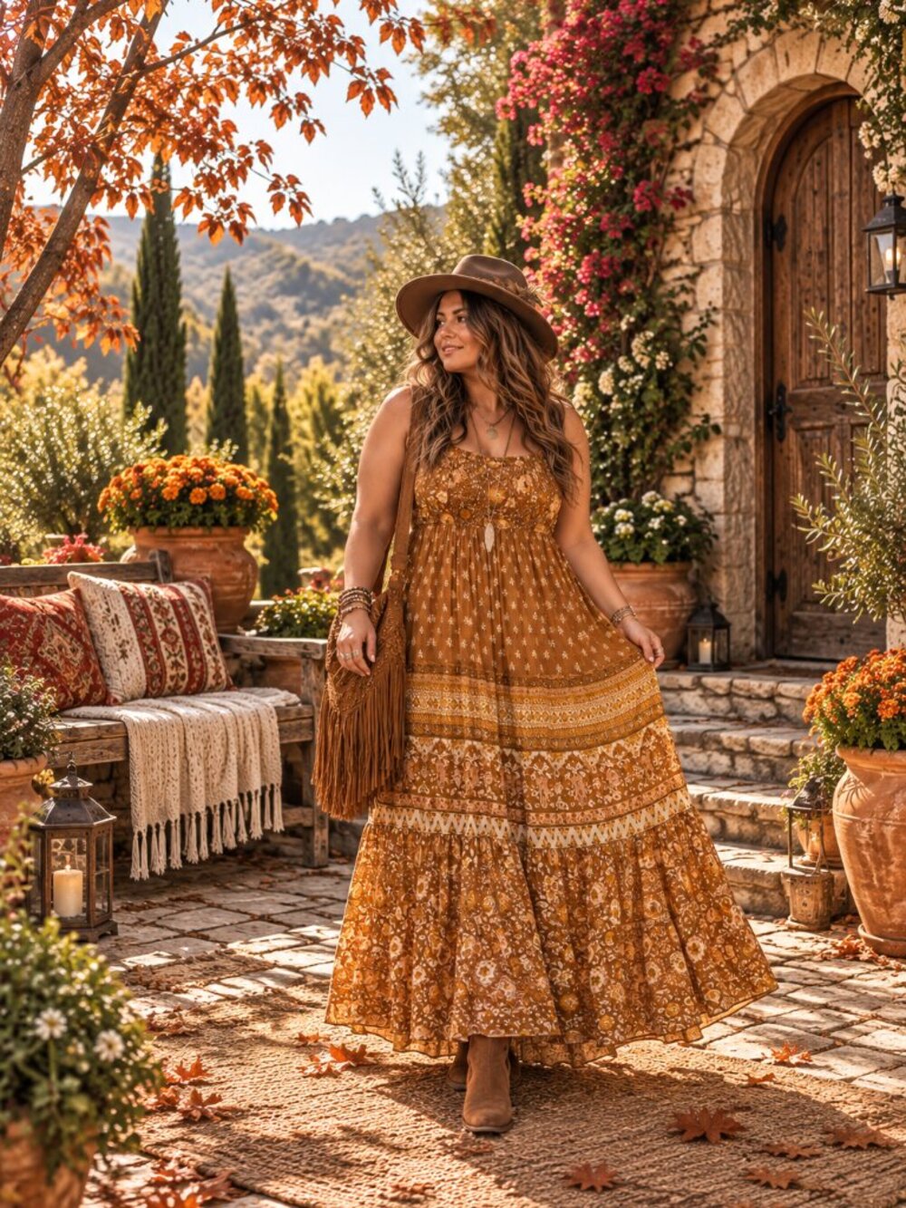 Spell Boho Floral Border Print Maxi Dress